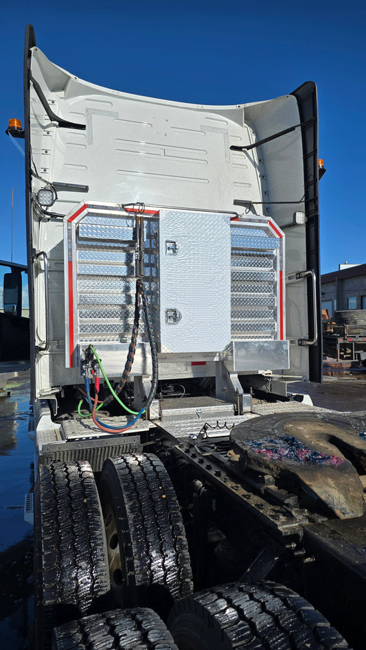 Headache Rack with center enclosed and 2 chain hangers with trays